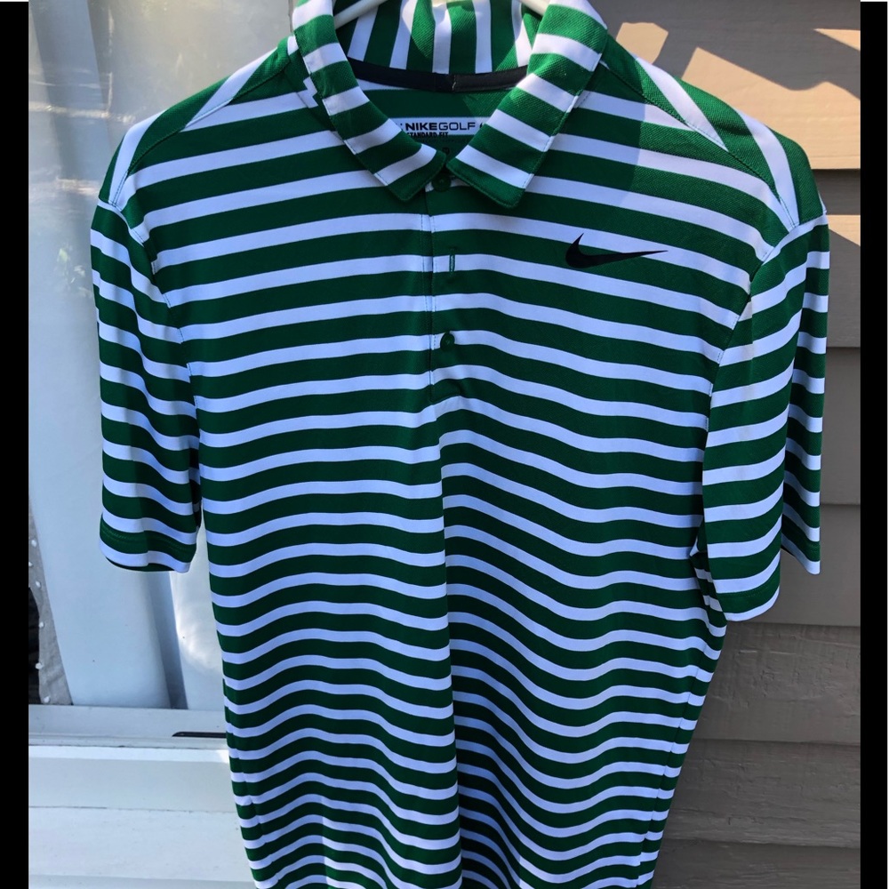 Green & White Striped Nike Polo
